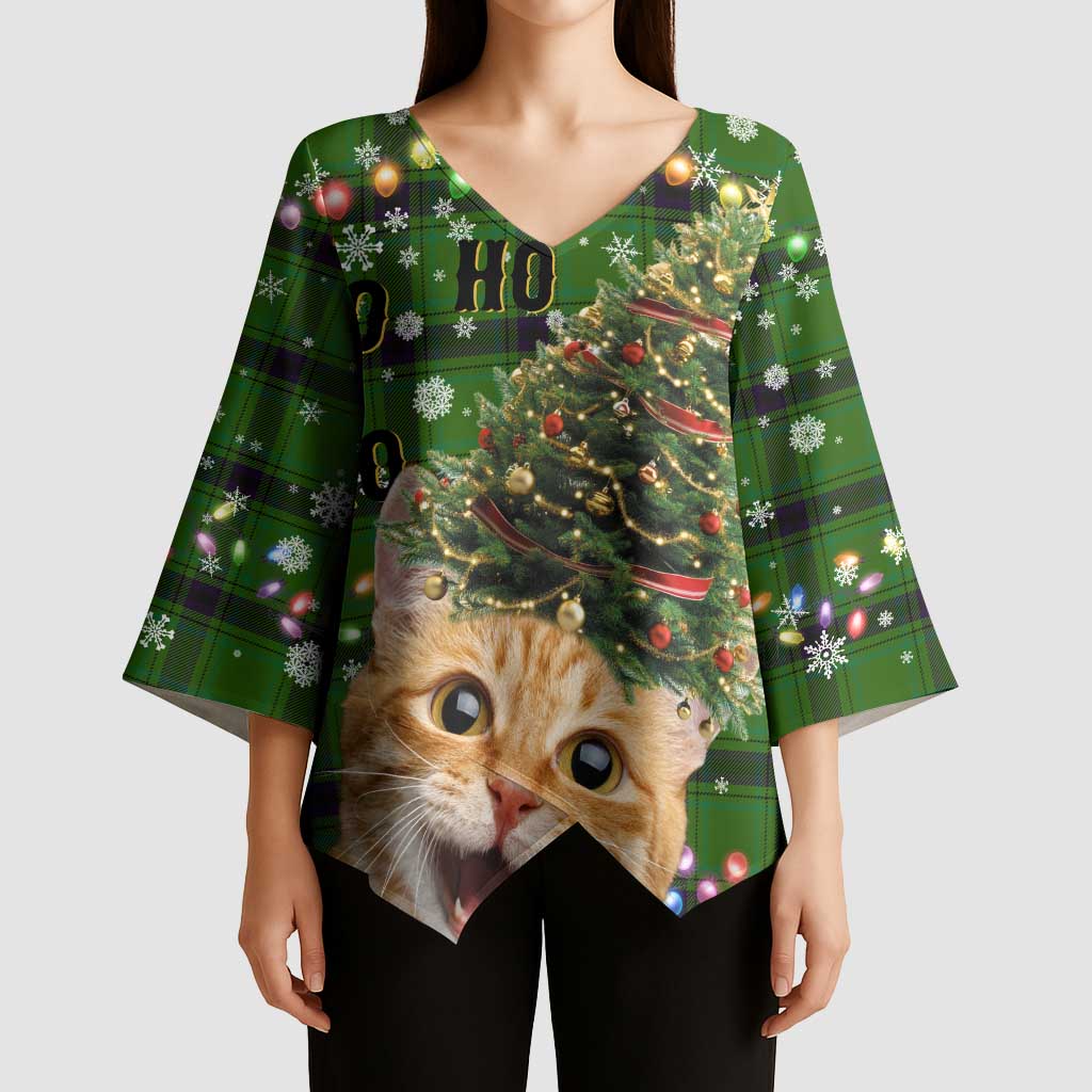Cat Christmas Tree Kimono Sleeve Blouse Xmas Holiday Patterns - Wonder Print Shop