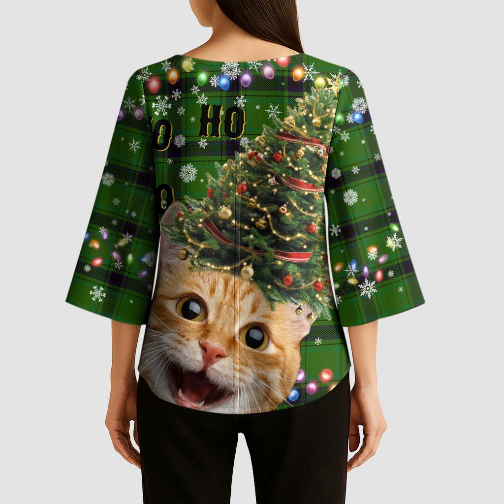 Cat Christmas Tree Kimono Sleeve Blouse Xmas Holiday Patterns - Wonder Print Shop