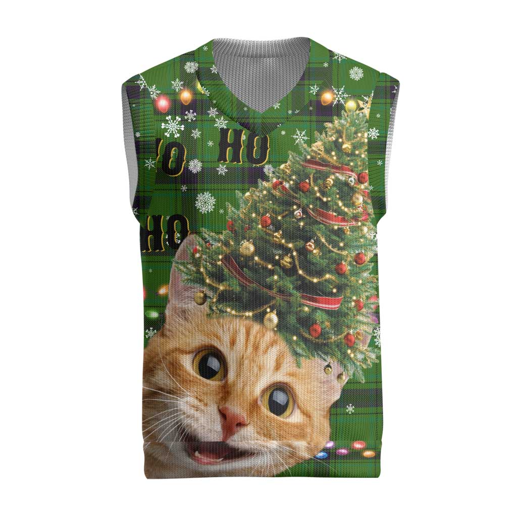 Cat Christmas Tree Christmas Knitted V-Neck Vest Xmas Holiday Patterns - Wonder Print Shop