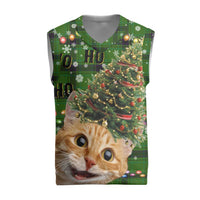 Cat Christmas Tree Christmas Knitted V-Neck Vest Xmas Holiday Patterns - Wonder Print Shop