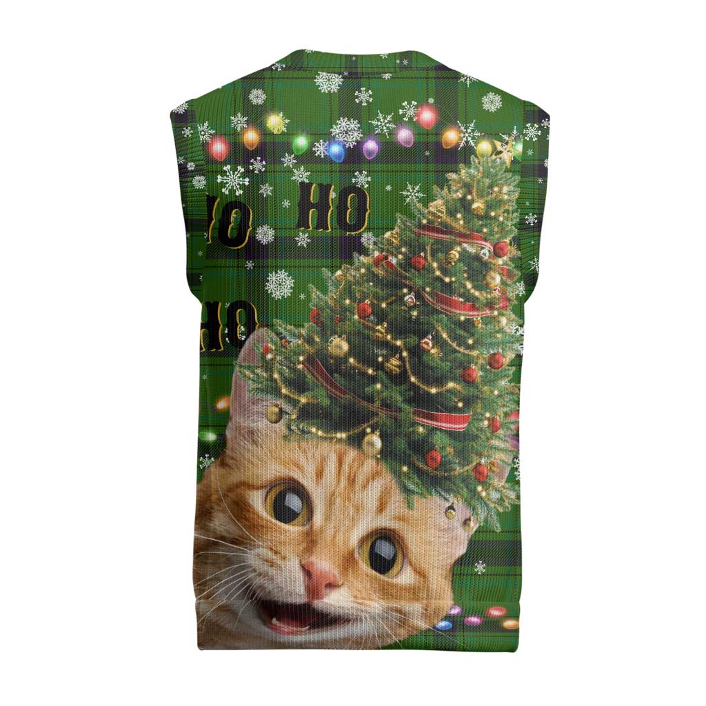 Cat Christmas Tree Christmas Knitted V-Neck Vest Xmas Holiday Patterns - Wonder Print Shop