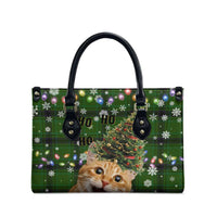 Cat Christmas Tree Leather Bag Xmas Holiday Patterns - Wonder Print Shop