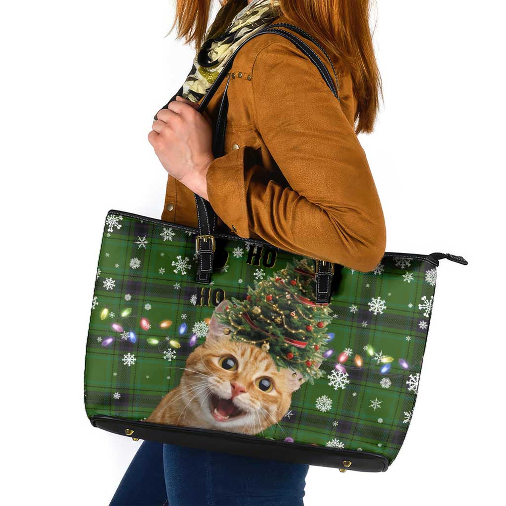 Cat Christmas Tree Leather Tote Bag Xmas Holiday Patterns - Wonder Print Shop