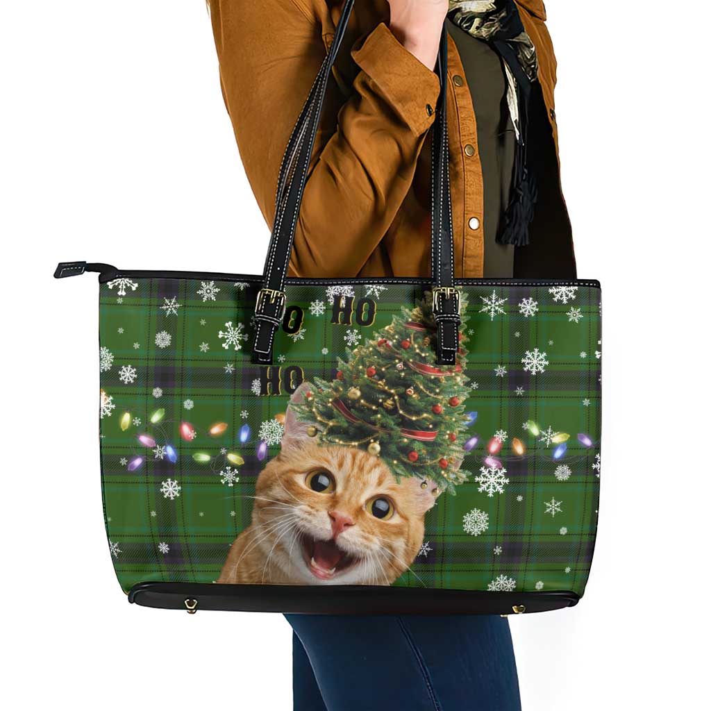 Cat Christmas Tree Leather Tote Bag Xmas Holiday Patterns - Wonder Print Shop