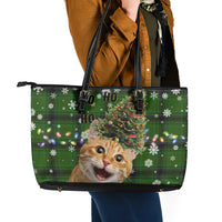 Cat Christmas Tree Leather Tote Bag Xmas Holiday Patterns - Wonder Print Shop