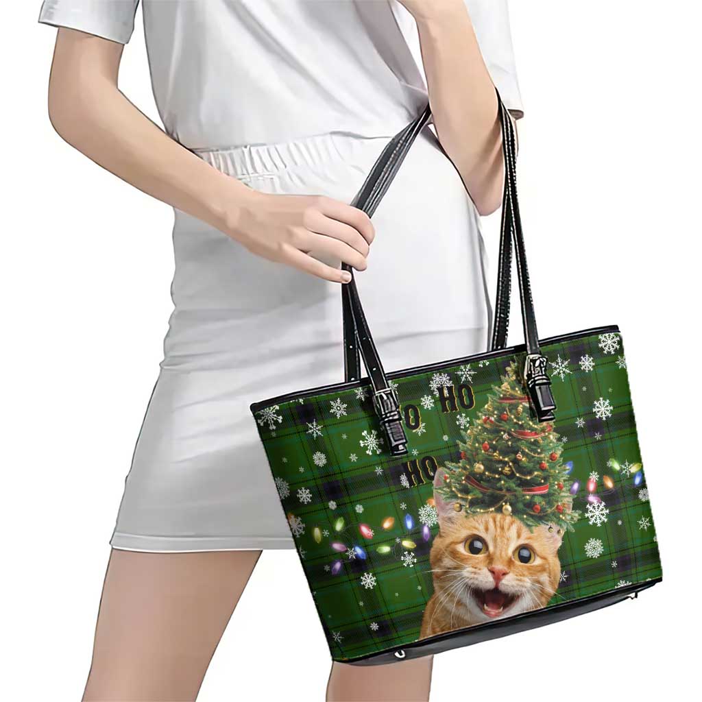 Cat Christmas Tree Leather Tote Bag Xmas Holiday Patterns - Wonder Print Shop