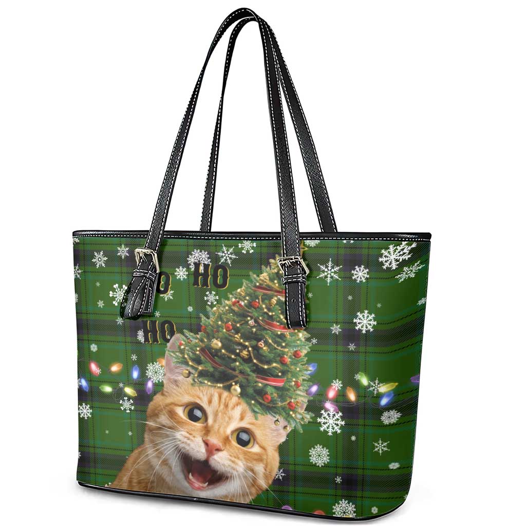 Cat Christmas Tree Leather Tote Bag Xmas Holiday Patterns - Wonder Print Shop