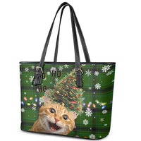 Cat Christmas Tree Leather Tote Bag Xmas Holiday Patterns - Wonder Print Shop