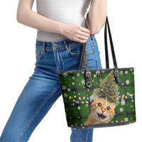 Cat Christmas Tree Leather Tote Bag Xmas Holiday Patterns - Wonder Print Shop