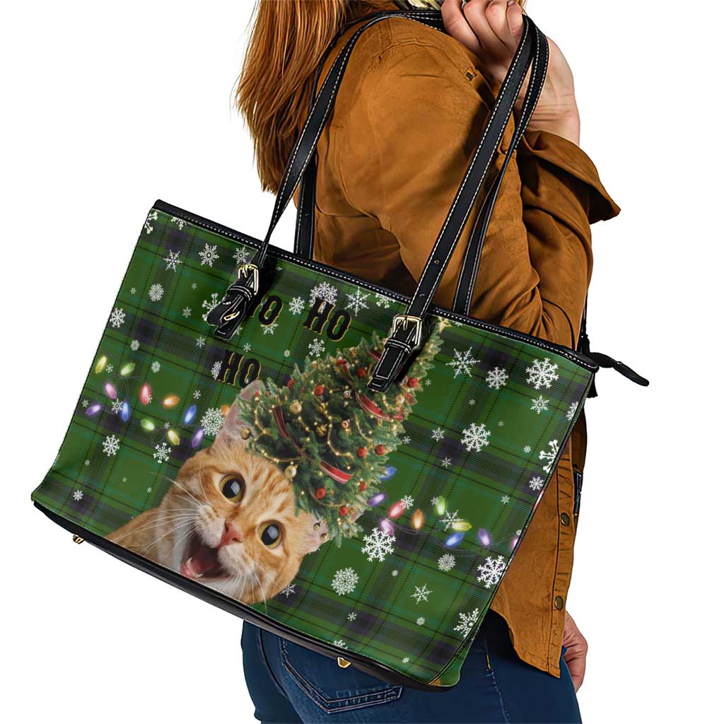 Cat Christmas Tree Leather Tote Bag Xmas Holiday Patterns - Wonder Print Shop