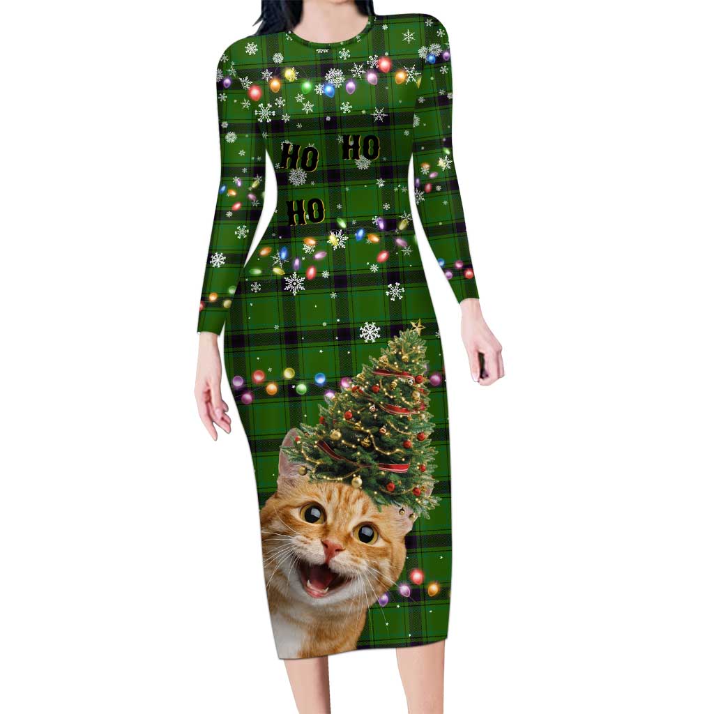 Cat Christmas Tree Long Sleeve Bodycon Dress Xmas Holiday Patterns - Wonder Print Shop