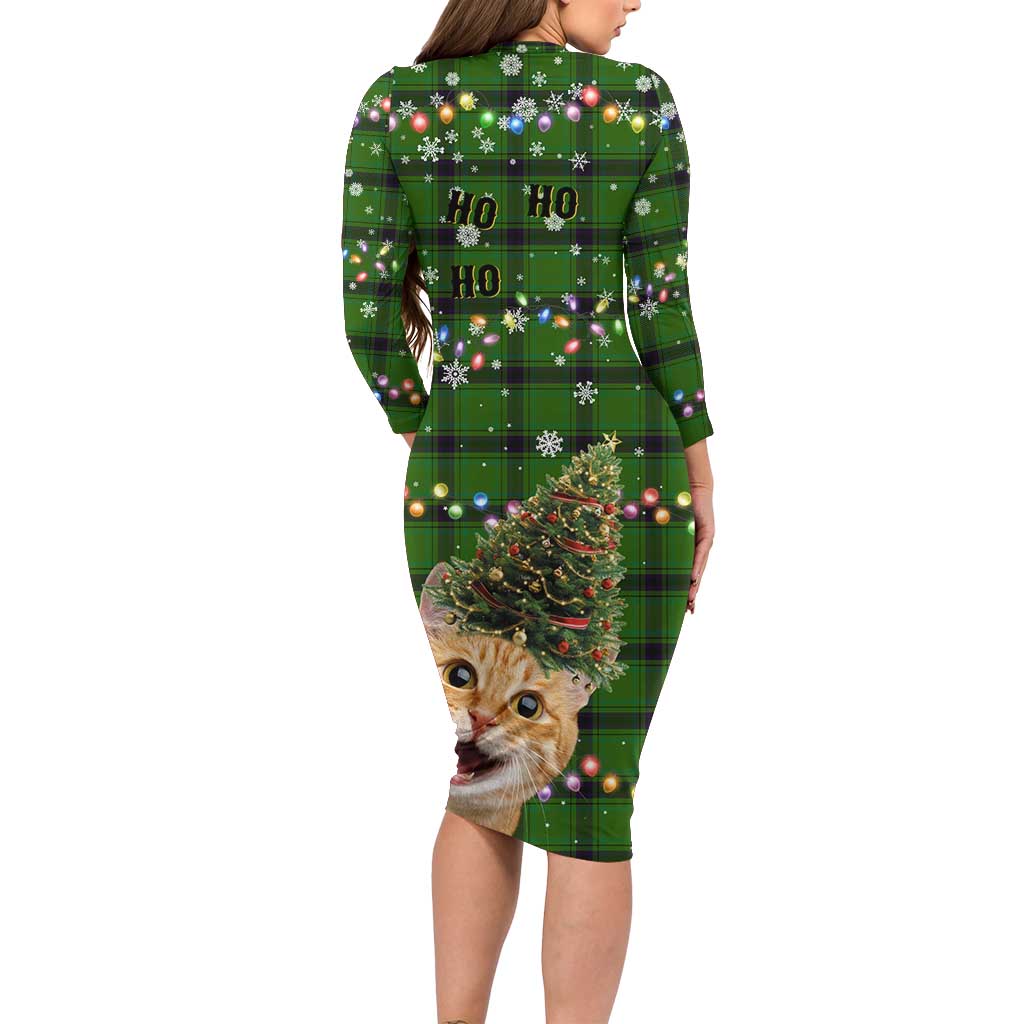 Cat Christmas Tree Long Sleeve Bodycon Dress Xmas Holiday Patterns - Wonder Print Shop
