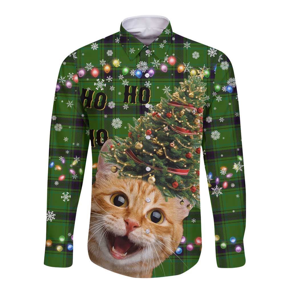 Cat Christmas Tree Long Sleeve Button Shirt Xmas Holiday Patterns - Wonder Print Shop