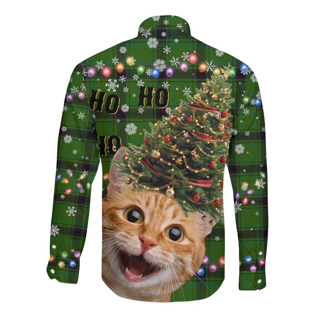 Cat Christmas Tree Long Sleeve Button Shirt Xmas Holiday Patterns - Wonder Print Shop