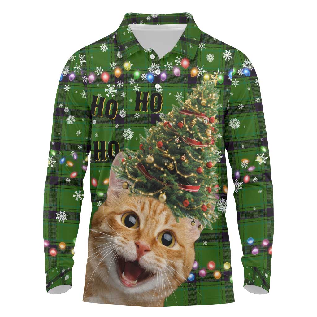 Cat Christmas Tree Long Sleeve Polo Shirt Xmas Holiday Patterns - Wonder Print Shop
