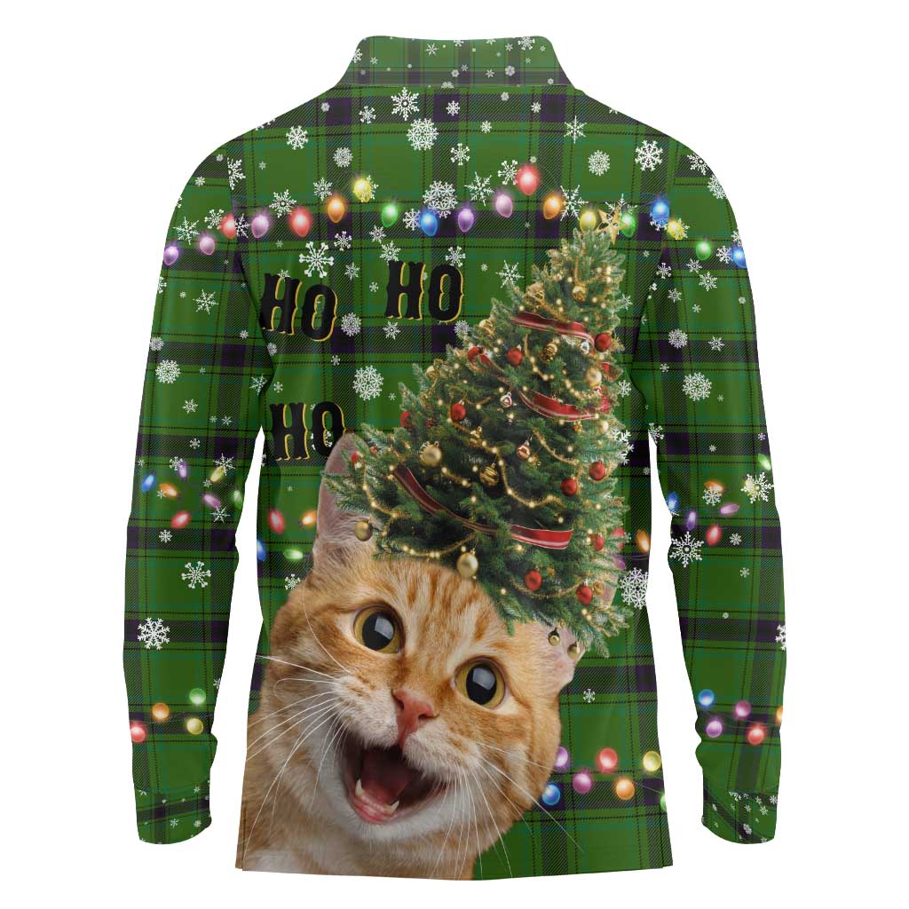 Cat Christmas Tree Long Sleeve Polo Shirt Xmas Holiday Patterns - Wonder Print Shop
