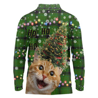 Cat Christmas Tree Long Sleeve Polo Shirt Xmas Holiday Patterns - Wonder Print Shop