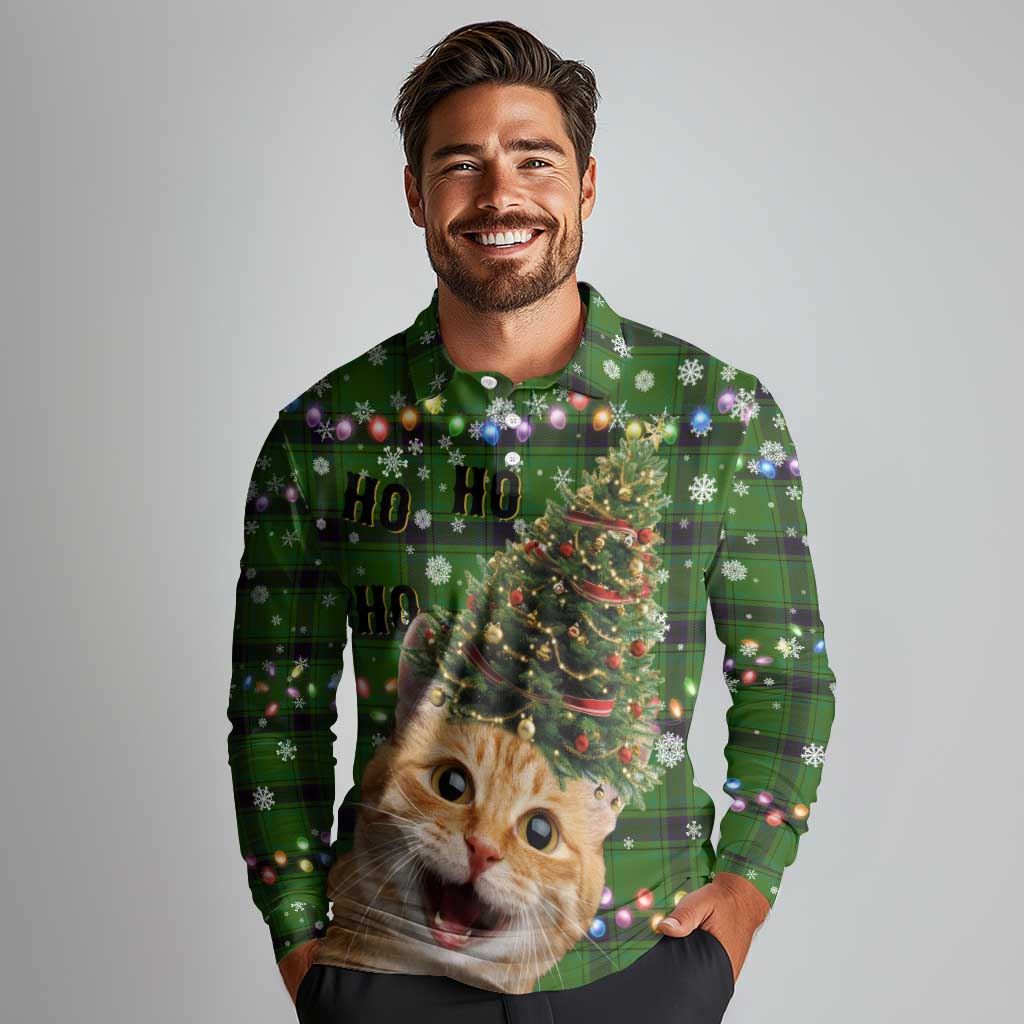 Cat Christmas Tree Long Sleeve Polo Shirt Xmas Holiday Patterns - Wonder Print Shop