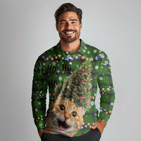 Cat Christmas Tree Long Sleeve Polo Shirt Xmas Holiday Patterns - Wonder Print Shop