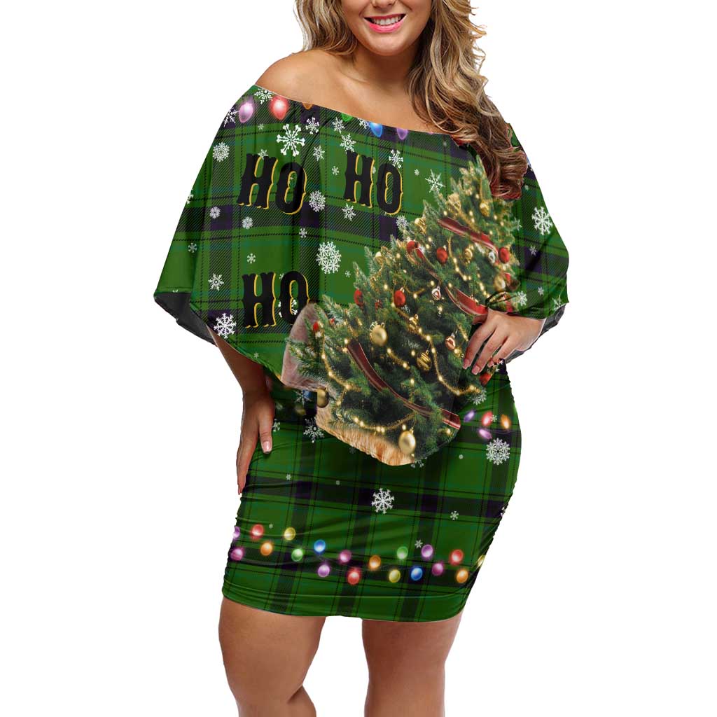 Cat Christmas Tree Off Shoulder Short Dress Xmas Holiday Patterns - Wonder Print Shop