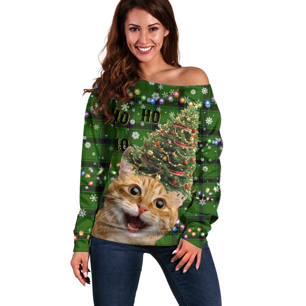Cat Christmas Tree Off Shoulder Sweater Xmas Holiday Patterns - Wonder Print Shop