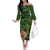 Cat Christmas Tree Off The Shoulder Long Sleeve Dress Xmas Holiday Patterns - Wonder Print Shop