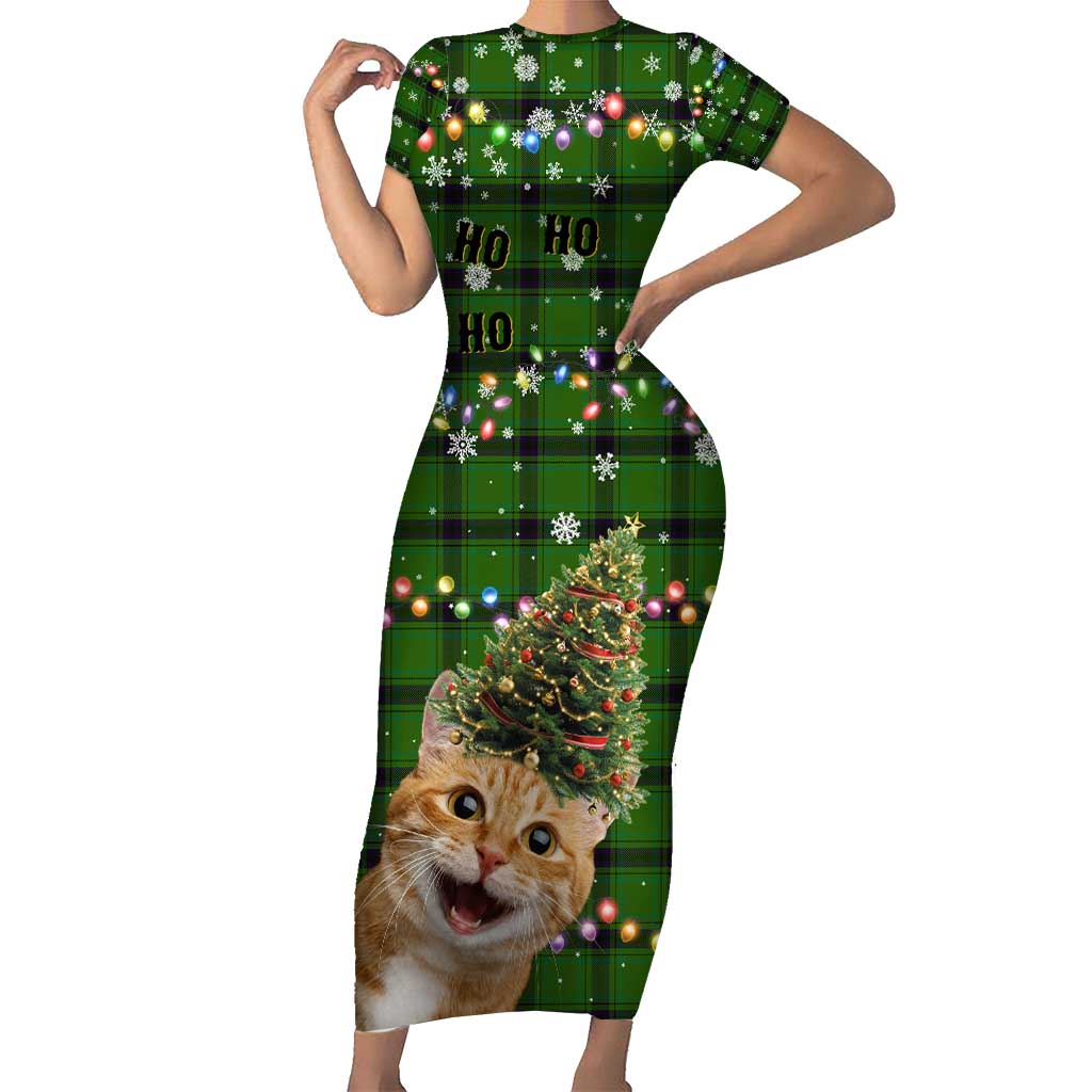Cat Christmas Tree Short Sleeve Bodycon Dress Xmas Holiday Patterns - Wonder Print Shop