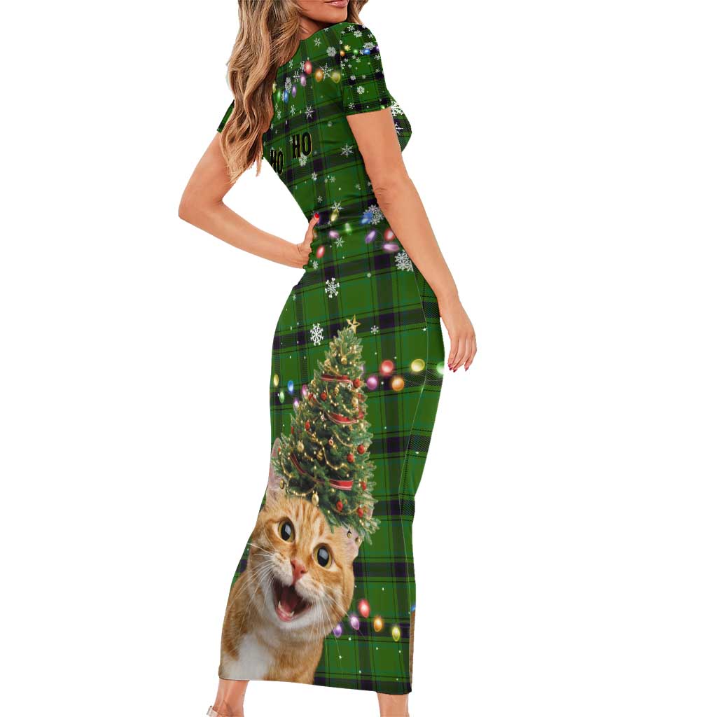 Cat Christmas Tree Short Sleeve Bodycon Dress Xmas Holiday Patterns - Wonder Print Shop