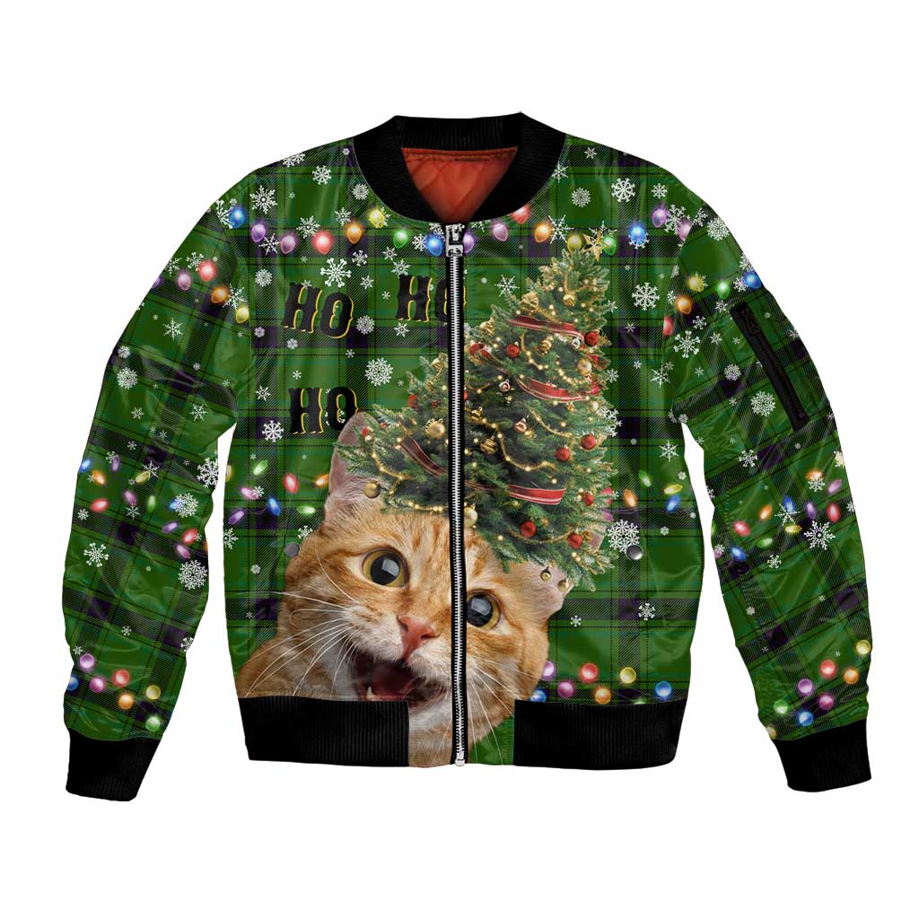 Cat Christmas Tree Sleeve Zip Bomber Jacket Xmas Holiday Patterns - Wonder Print Shop