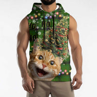 Cat Christmas Tree Sleeveless Hoodie Xmas Holiday Patterns - Wonder Print Shop