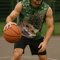 Cat Christmas Tree Sleeveless Hoodie Xmas Holiday Patterns - Wonder Print Shop