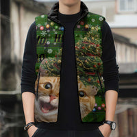 Cat Christmas Tree Sleeveless Puffer Jacket Xmas Holiday Patterns - Wonder Print Shop