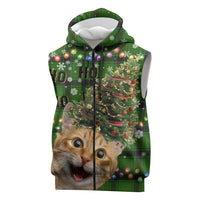 Cat Christmas Tree Sleeveless Zip Hoodie Xmas Holiday Patterns - Wonder Print Shop