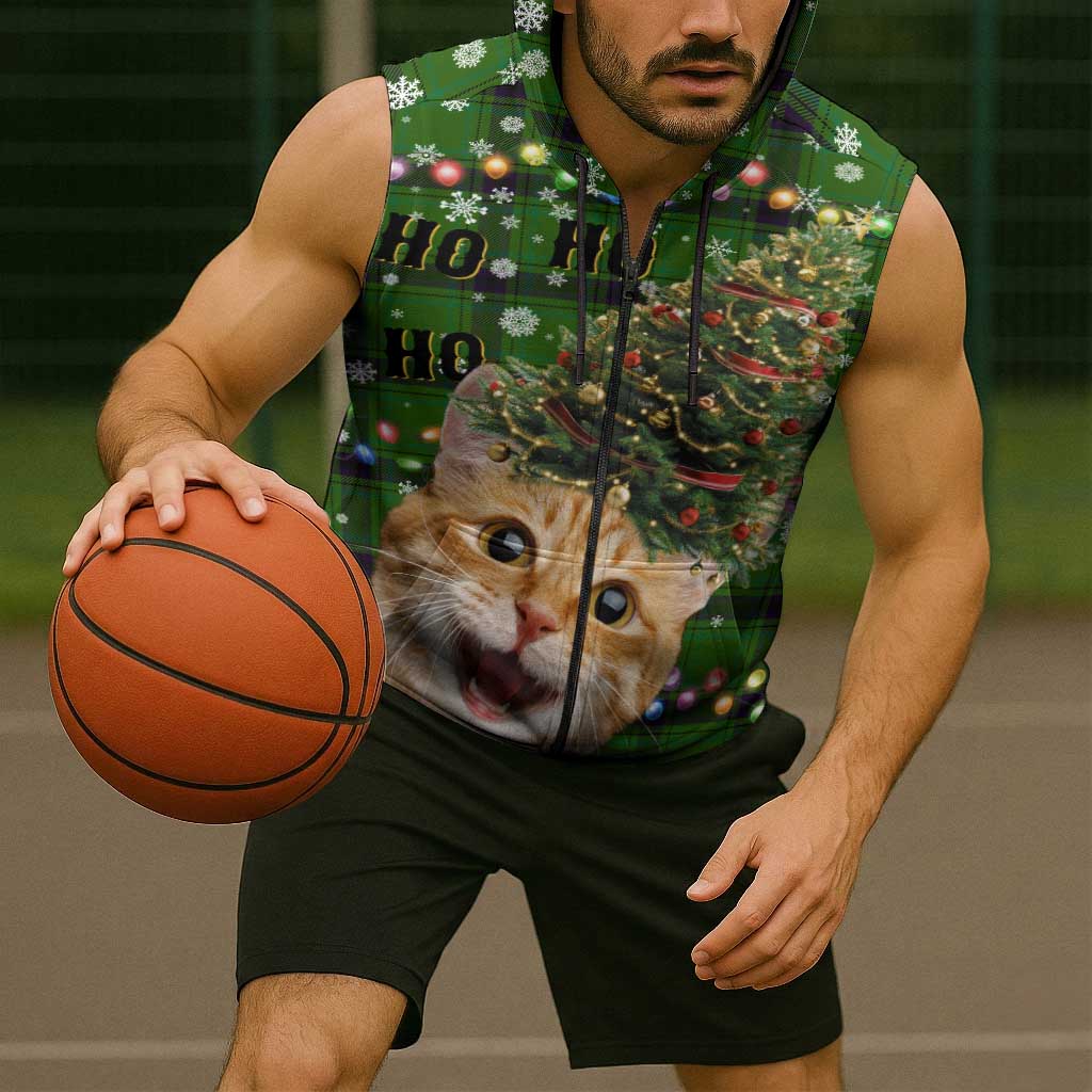 Cat Christmas Tree Sleeveless Zip Hoodie Xmas Holiday Patterns - Wonder Print Shop