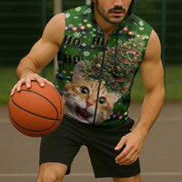 Cat Christmas Tree Sleeveless Zip Hoodie Xmas Holiday Patterns - Wonder Print Shop