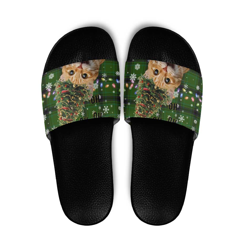 Cat Christmas Tree Slide Sandals Xmas Holiday Patterns - Wonder Print Shop