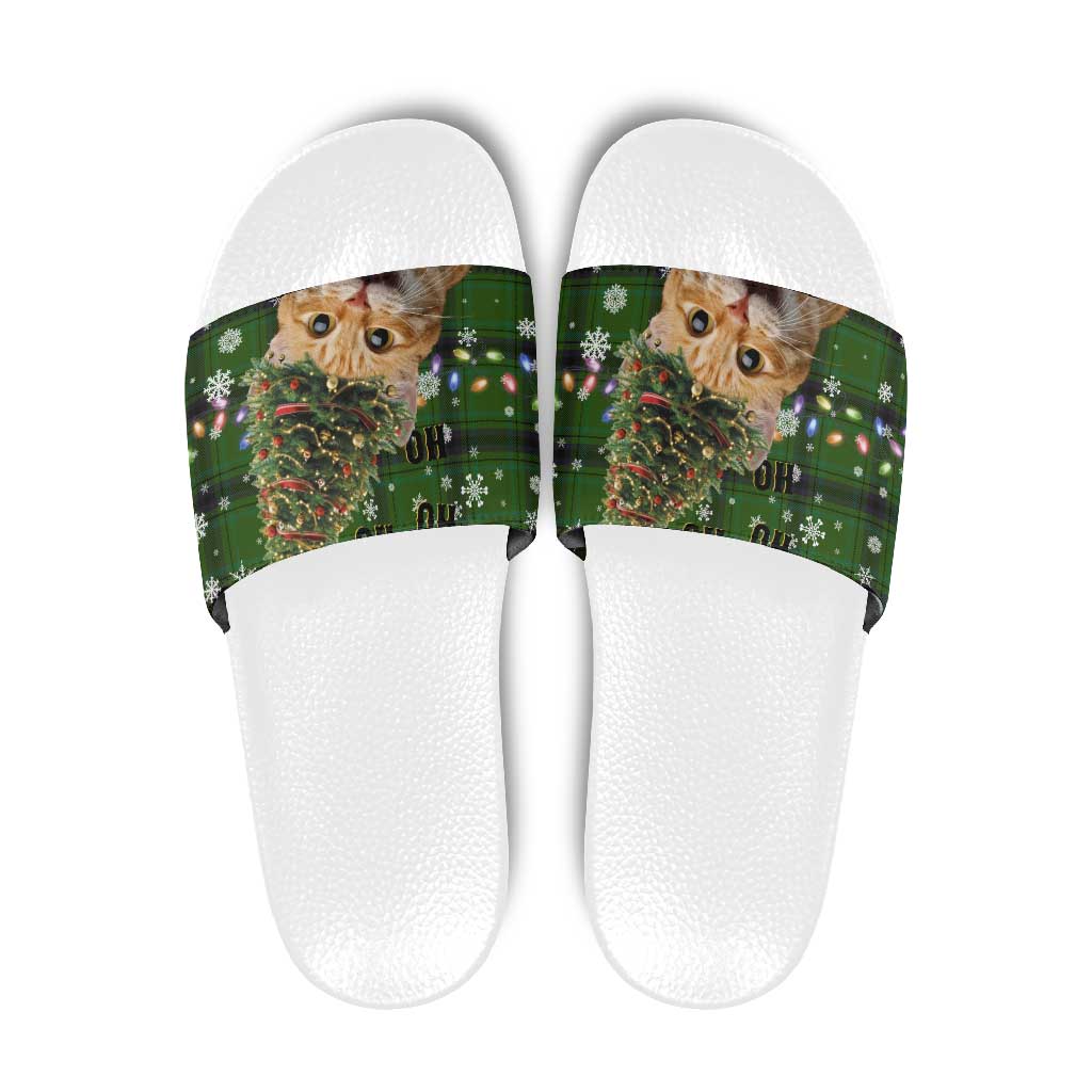 Cat Christmas Tree Slide Sandals Xmas Holiday Patterns - Wonder Print Shop
