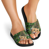 Cat Christmas Tree Slide Sandals Xmas Holiday Patterns - Wonder Print Shop