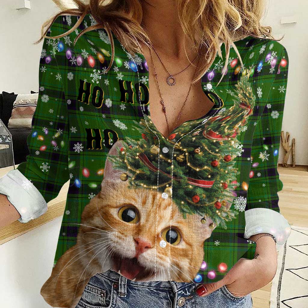 Cat Christmas Tree Women Casual Shirt Xmas Holiday Patterns - Wonder Print Shop