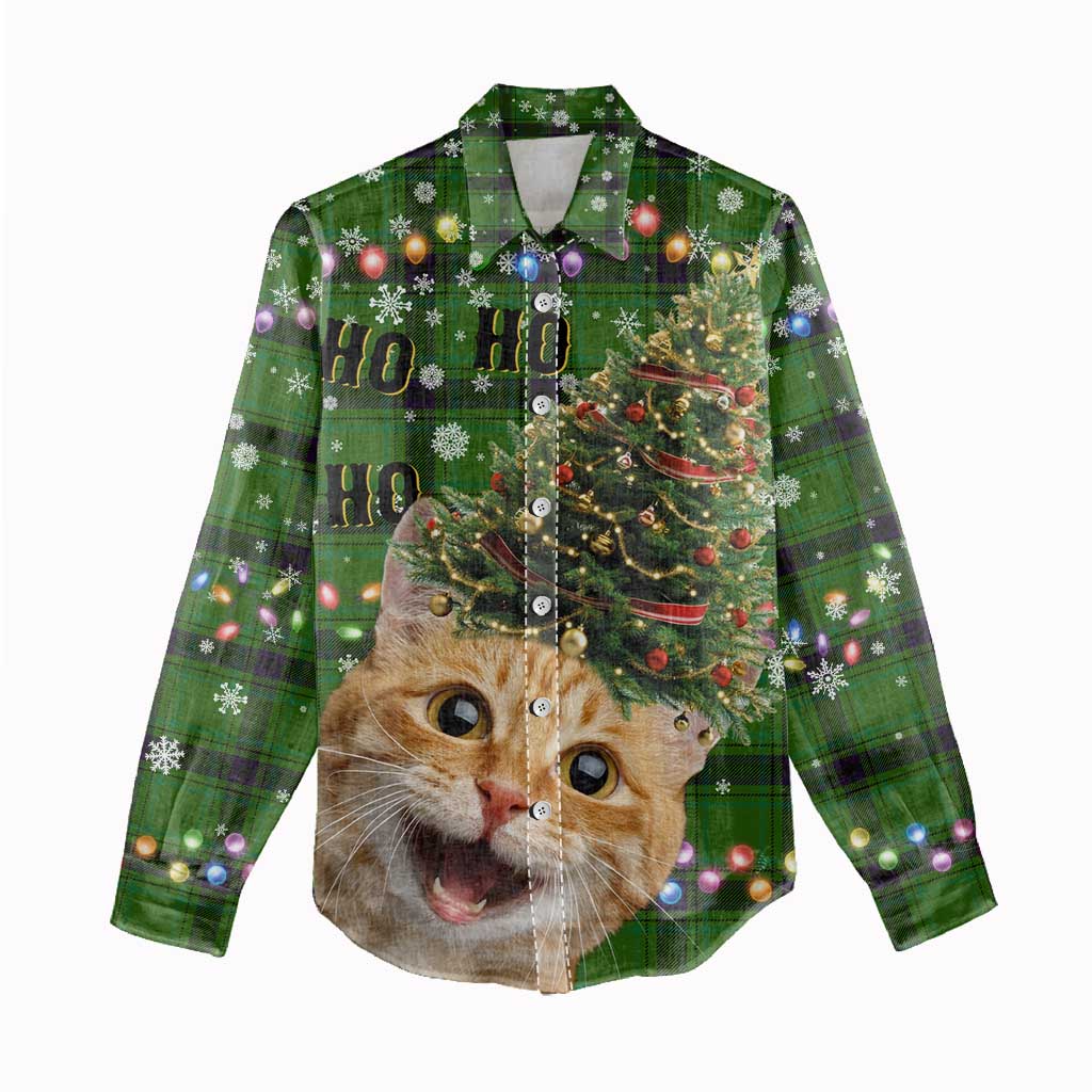 Cat Christmas Tree Women Casual Shirt Xmas Holiday Patterns - Wonder Print Shop