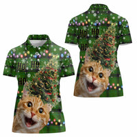 Cat Christmas Tree Women Polo Shirt Xmas Holiday Patterns - Wonder Print Shop