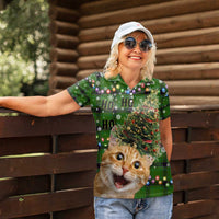 Cat Christmas Tree Women Polo Shirt Xmas Holiday Patterns - Wonder Print Shop
