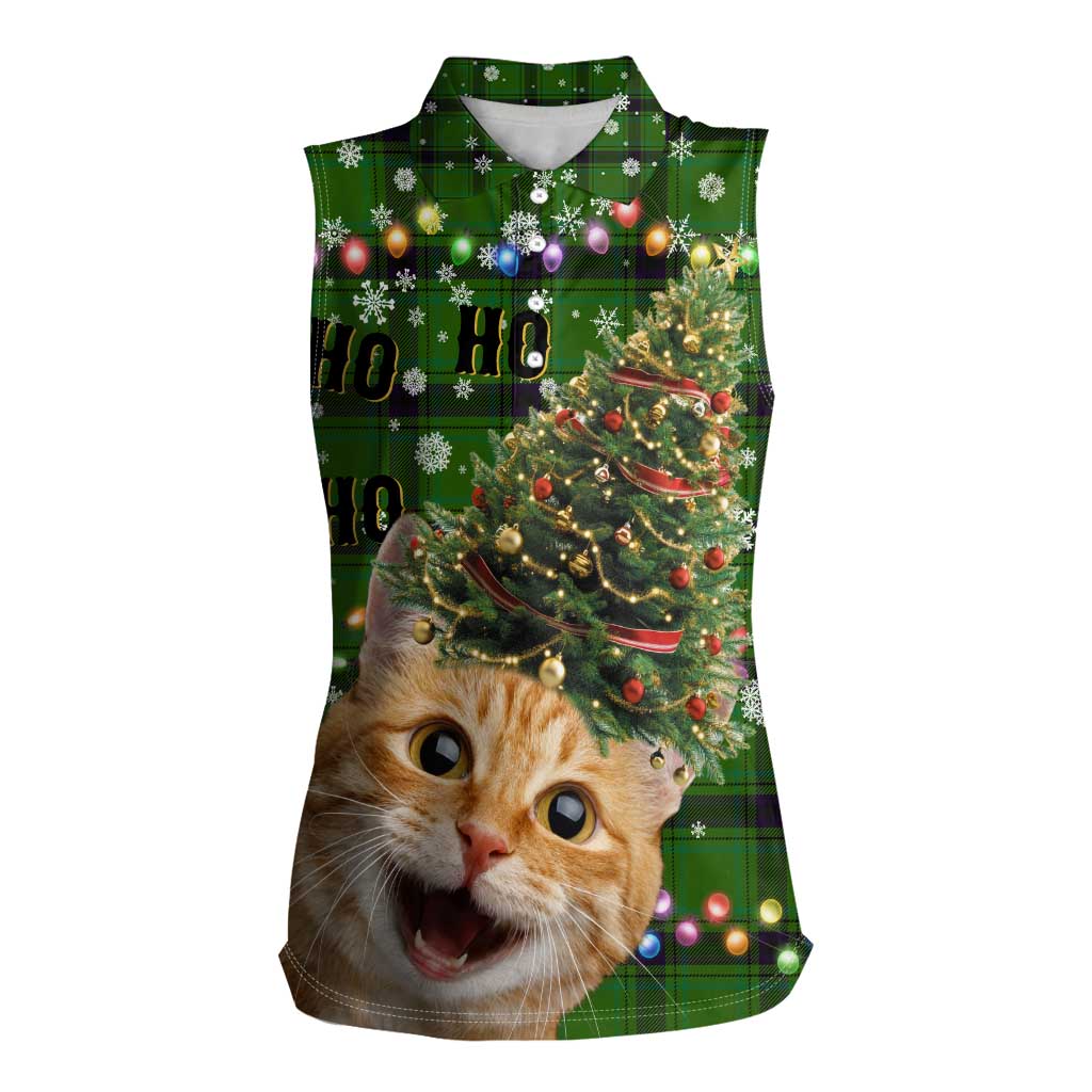 Cat Christmas Tree Women Sleeveless Polo Shirt Xmas Holiday Patterns - Wonder Print Shop
