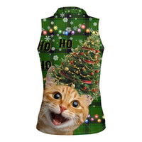 Cat Christmas Tree Women Sleeveless Polo Shirt Xmas Holiday Patterns - Wonder Print Shop