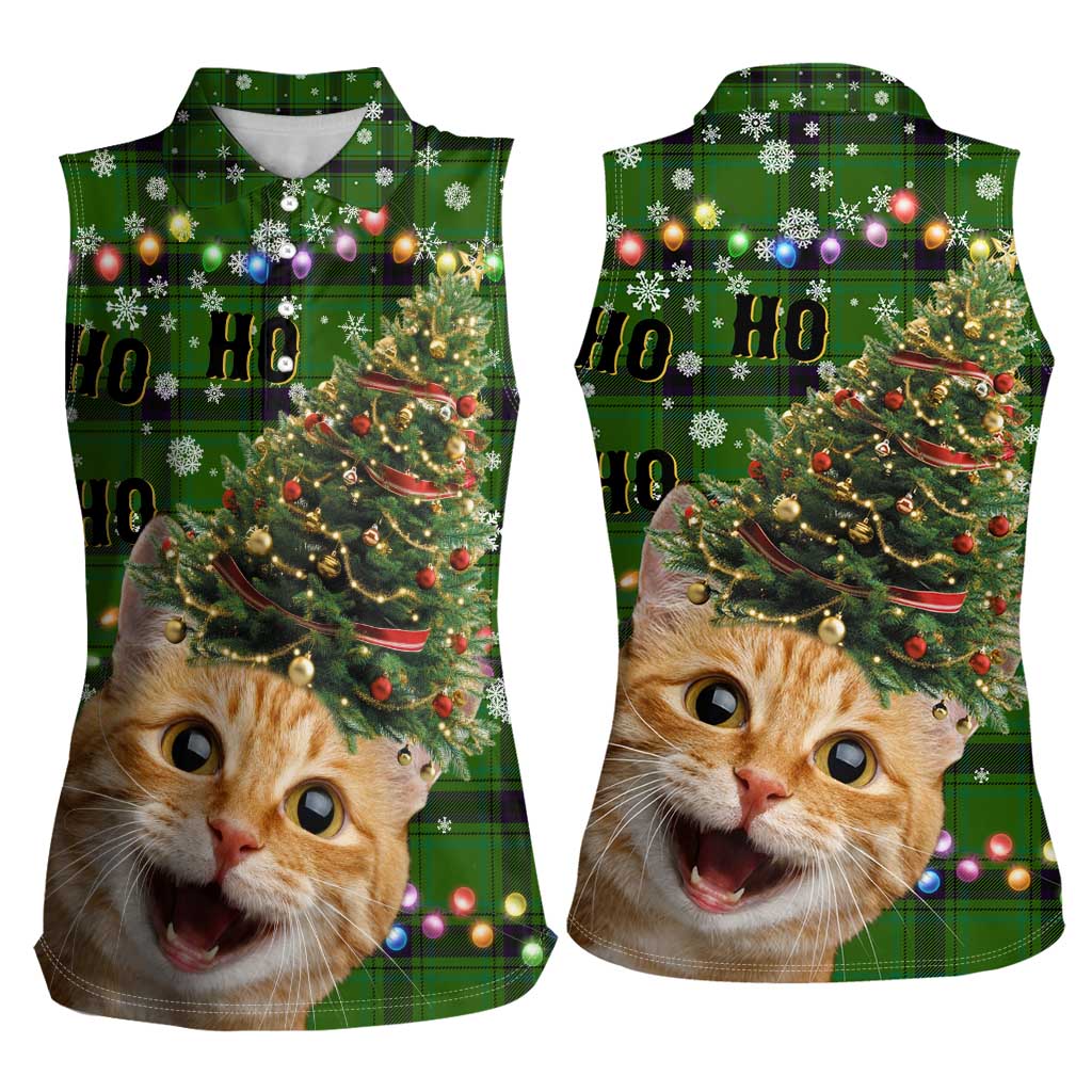 Cat Christmas Tree Women Sleeveless Polo Shirt Xmas Holiday Patterns - Wonder Print Shop