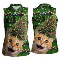 Cat Christmas Tree Women Sleeveless Polo Shirt Xmas Holiday Patterns - Wonder Print Shop