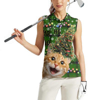 Cat Christmas Tree Women Sleeveless Polo Shirt Xmas Holiday Patterns - Wonder Print Shop