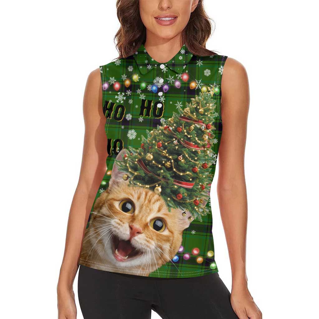 Cat Christmas Tree Women Sleeveless Polo Shirt Xmas Holiday Patterns - Wonder Print Shop
