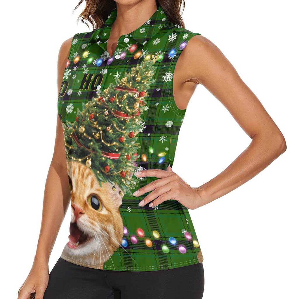 Cat Christmas Tree Women Sleeveless Polo Shirt Xmas Holiday Patterns - Wonder Print Shop