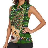 Cat Christmas Tree Women Sleeveless Polo Shirt Xmas Holiday Patterns - Wonder Print Shop